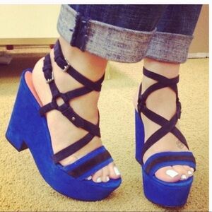 Via Spiga Zelda blue suede platform Sandals size 8